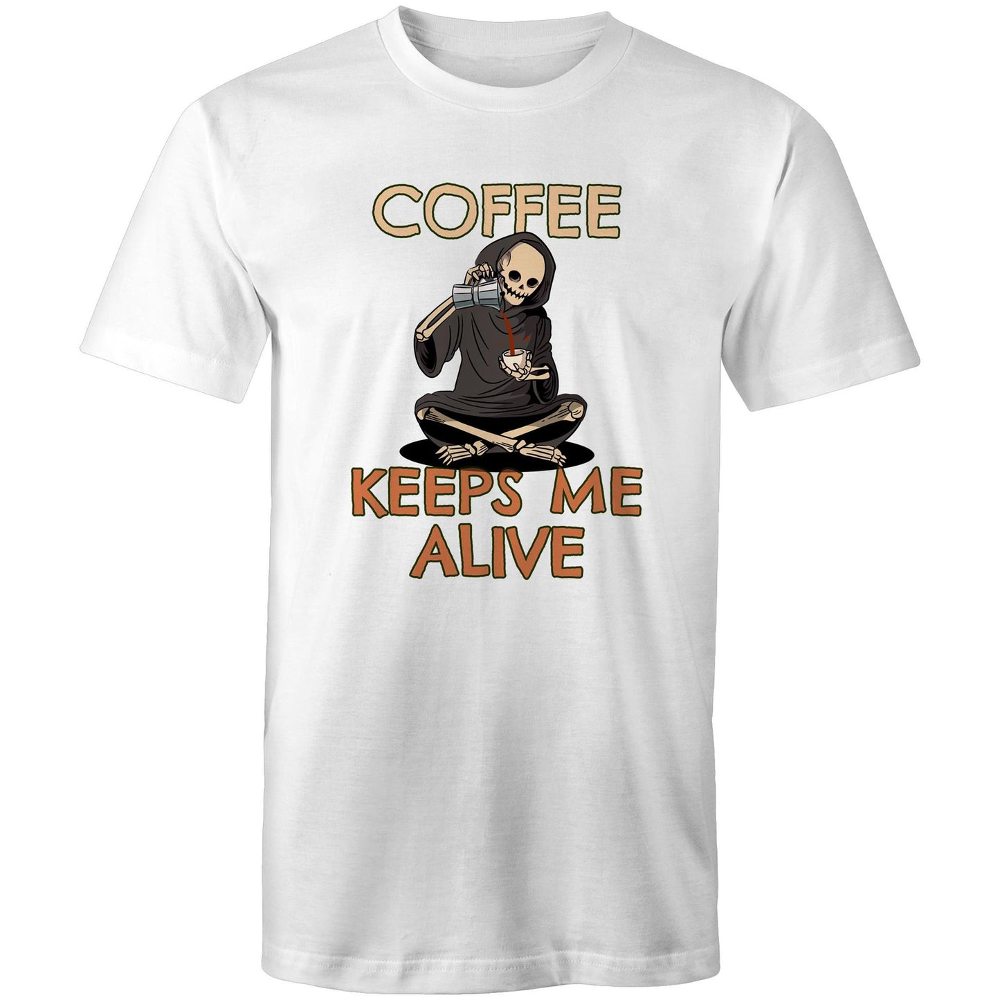 Coffee Keeps Me Alive, Skeleton - Mens T-Shirt White Mens T-shirt Coffee Printed In Australia