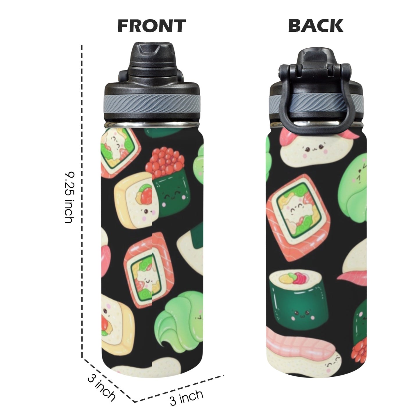 Happy Sushi - Insulated Water Bottle with Dual-Use Lid (18oz) Insulated Water Bottle with Dual-Use Lid (18oz) Food Printed Offshore