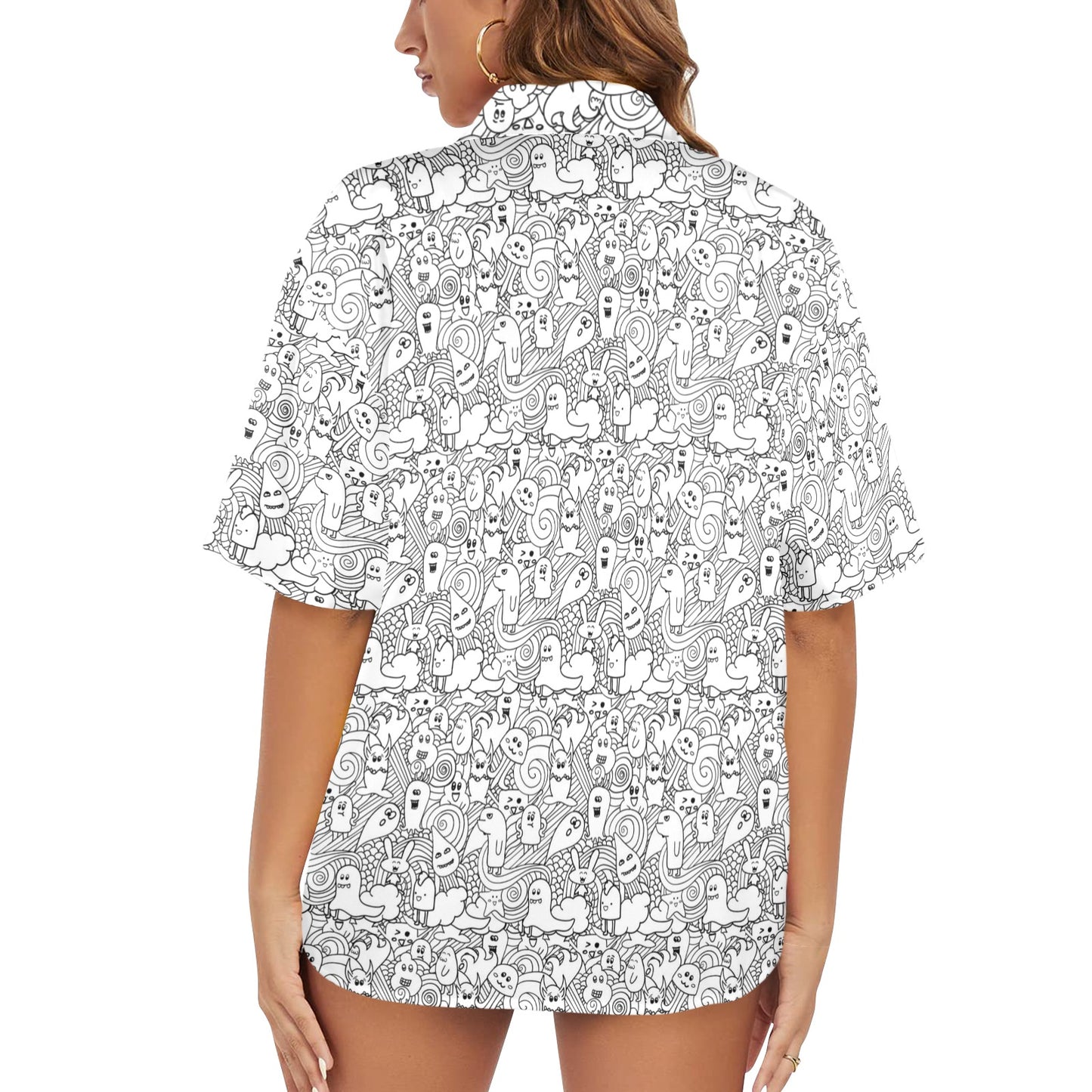 Black And White Creatures - Womens Hawaiian Shirt