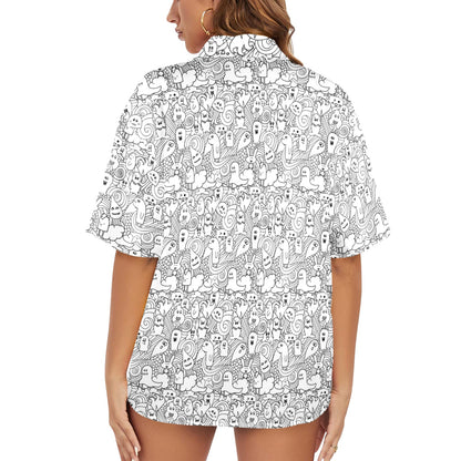 Black And White Creatures - Womens Hawaiian Shirt