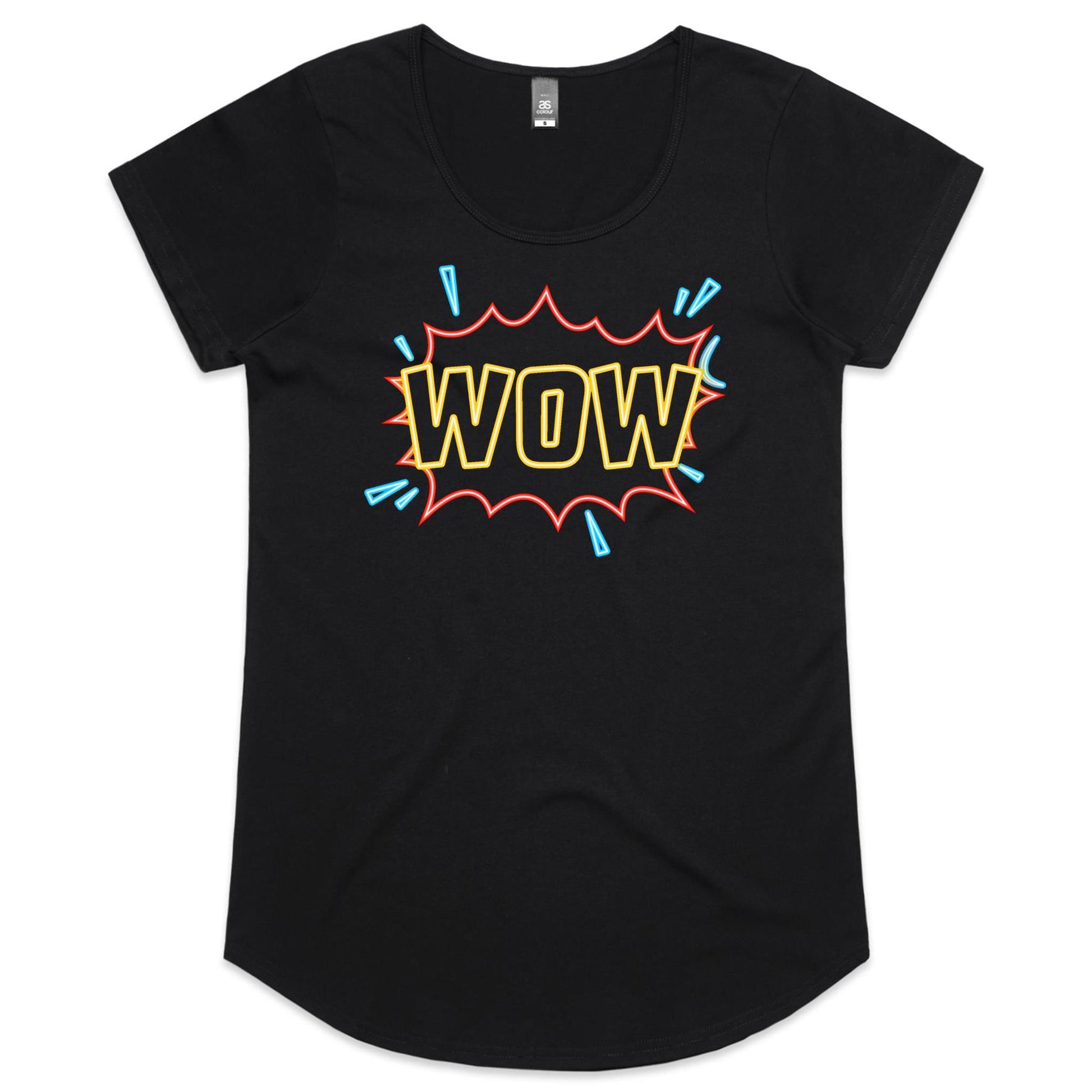 Wow, Comic Book - Womens Scoop Neck T-Shirt Black Womens Scoop Neck T-shirt comic