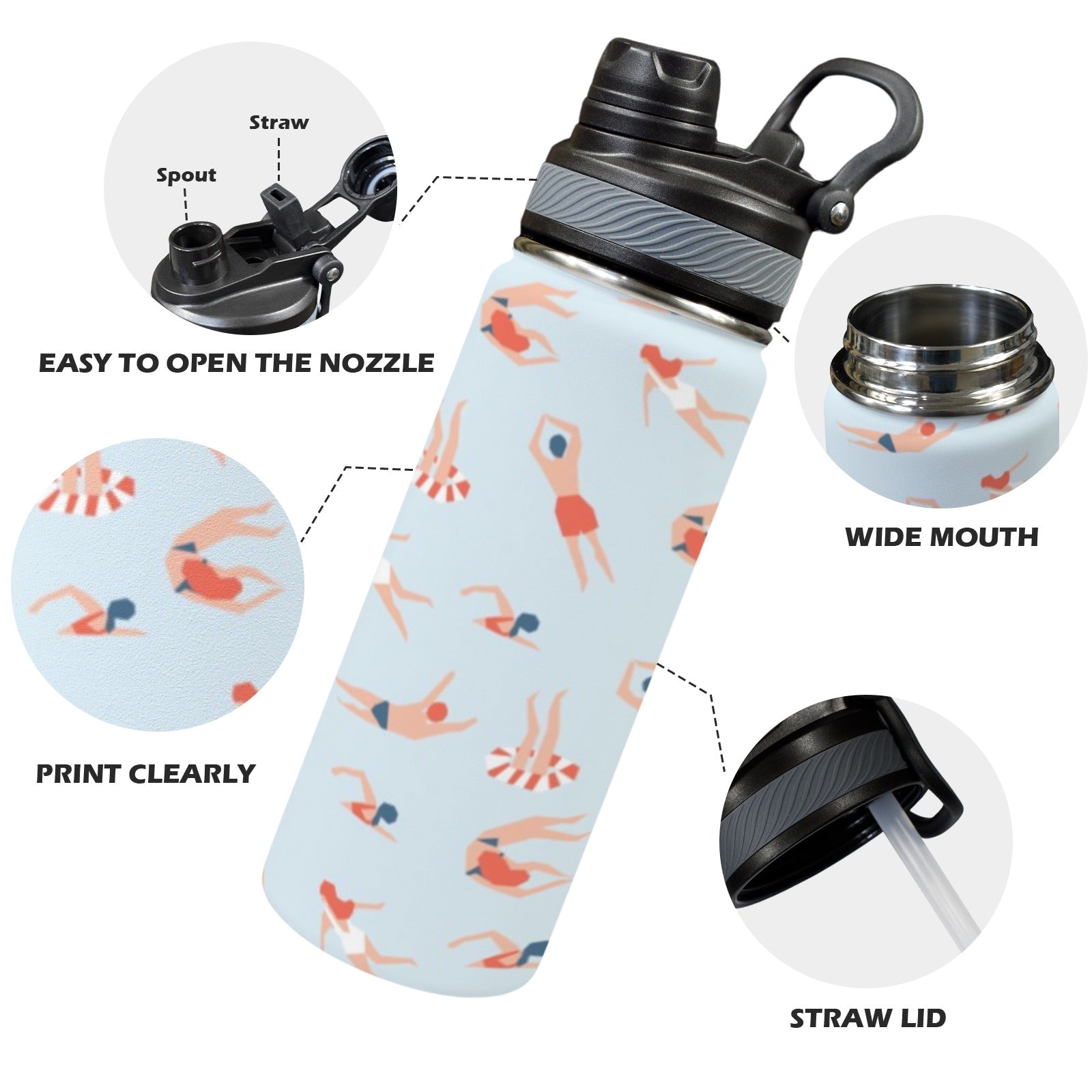 Summer Swim - Insulated Water Bottle with Dual-Use Lid (18oz) Insulated Water Bottle with Dual-Use Lid (18oz) Printed Offshore