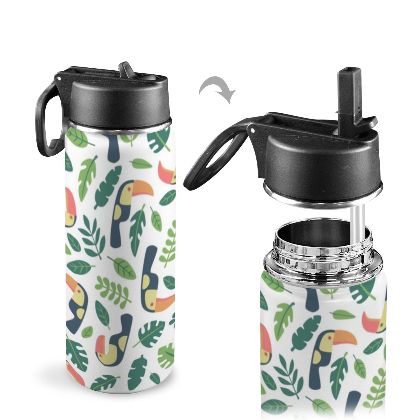 Toucans - Insulated Water Bottle with Straw Lid (18oz) Insulated Water Bottle with Swing Handle Printed Offshore