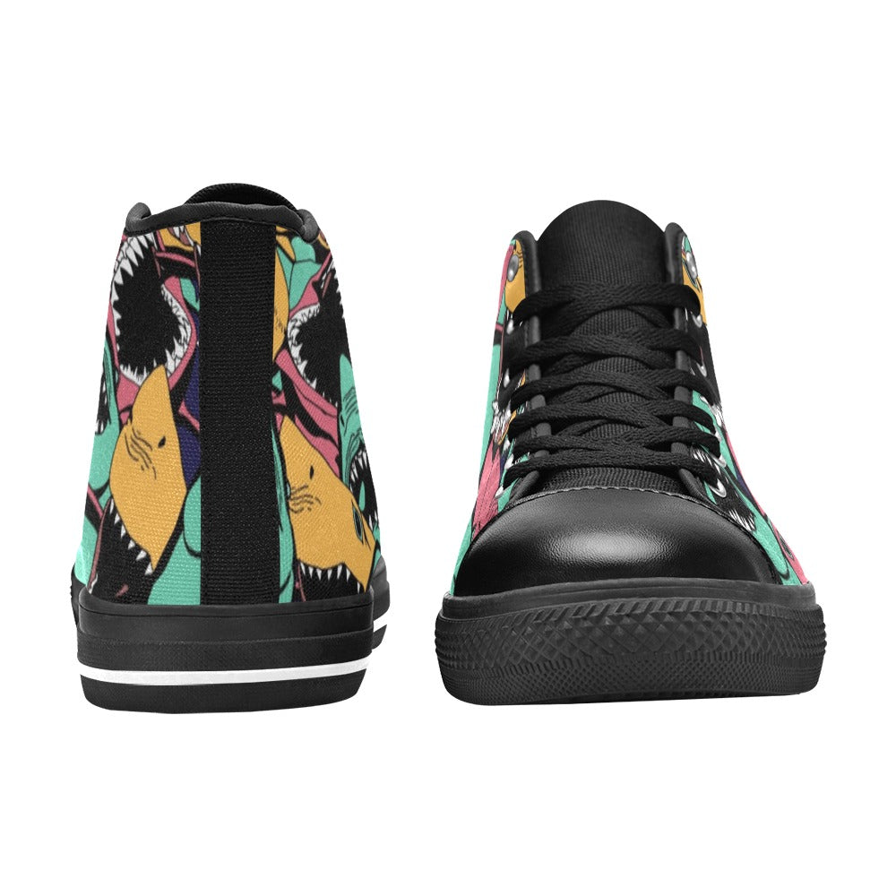 Scary Sharks - Women's High Top Canvas Shoes