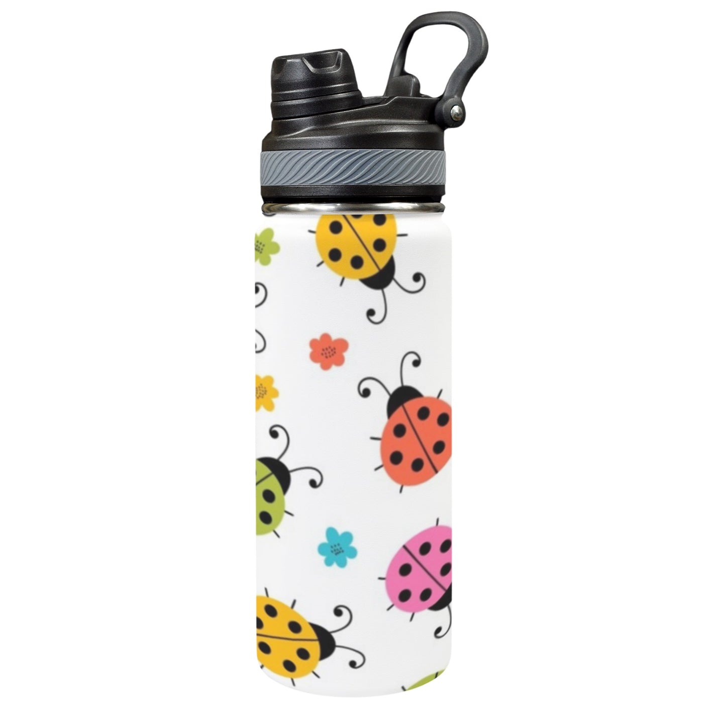 Ladybugs - Insulated Water Bottle with Dual-Use Lid (18oz)