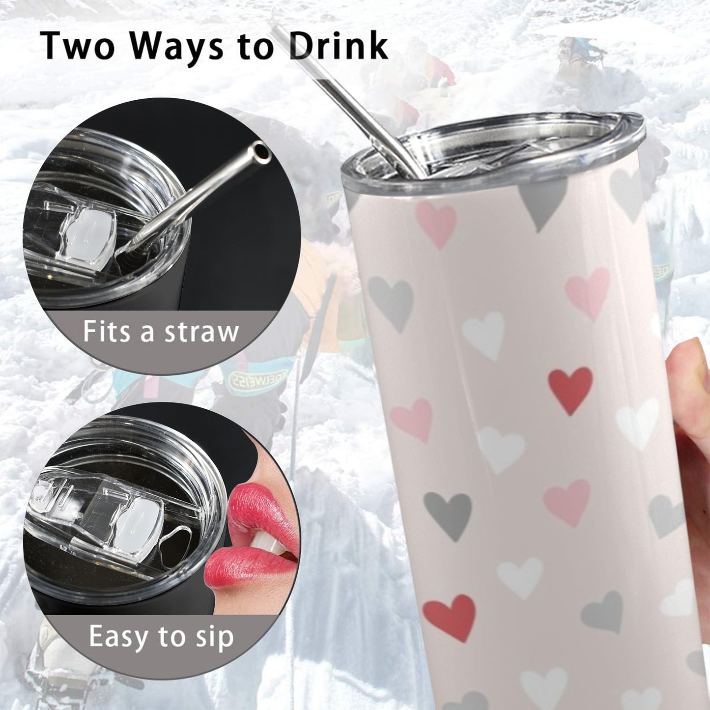 Pretty Hearts - 20oz Tall Skinny Tumbler with Lid and Straw