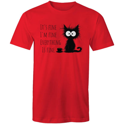 It's Fine, I'm Fine, Frazzled Cat - Mens T-Shirt Red