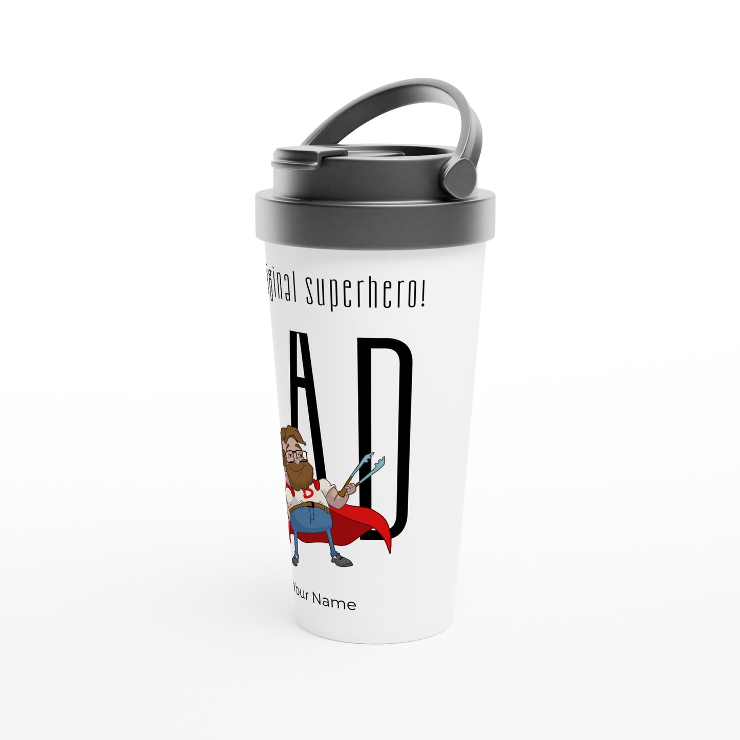 Personalised - Dad, The Original Superhero - White 15oz Stainless Steel Travel Mug Personalised Travel Mug comic Dad Globally Fulfilled