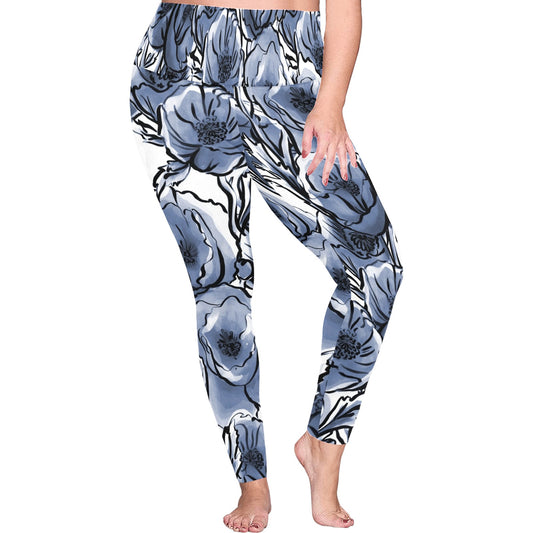 Blue And White Floral - Women's Plus Size High Waist Leggings Women's Plus Size High Waist Leggings