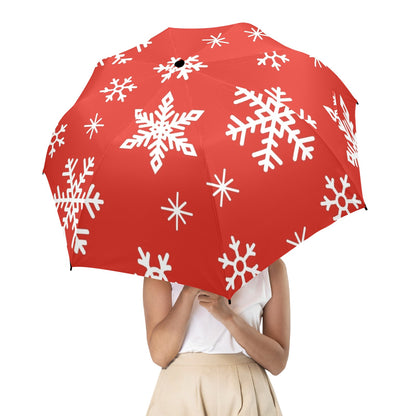 Red Snowflakes, Christmas - Semi-Automatic Foldable Umbrella