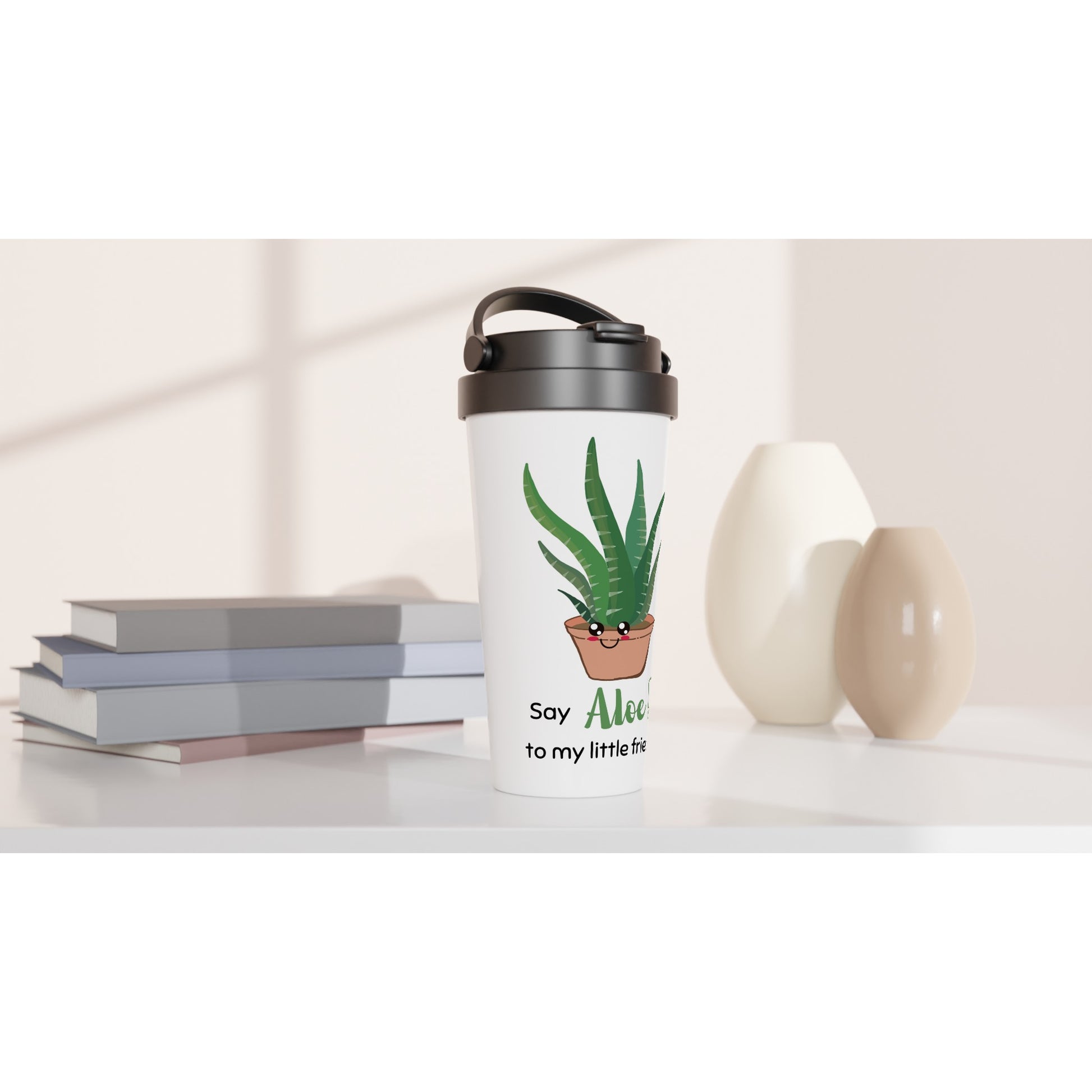 Say Aloe - White 15oz Stainless Steel Travel Mug Travel Mug Globally Fulfilled Plants