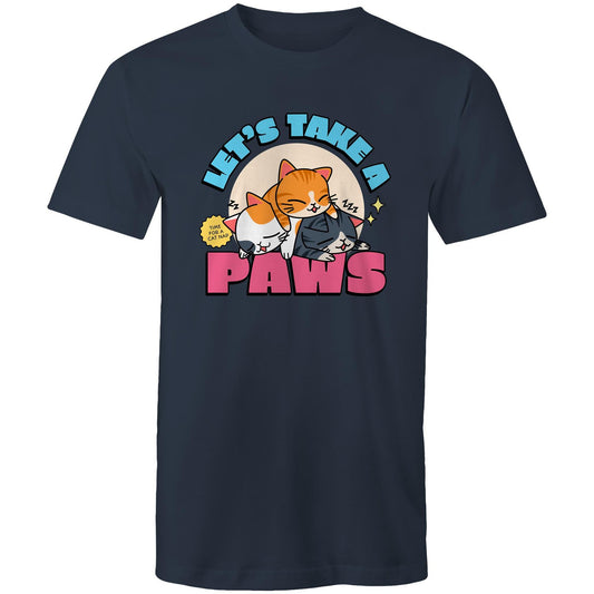 Let's Take A Paws, Time For A Cat Nap - Mens T-Shirt Navy Mens T-shirt animal