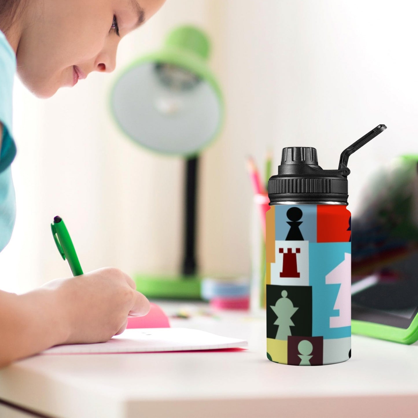 Colourful Chess - Kids Water Bottle with Chug Lid (12 oz)