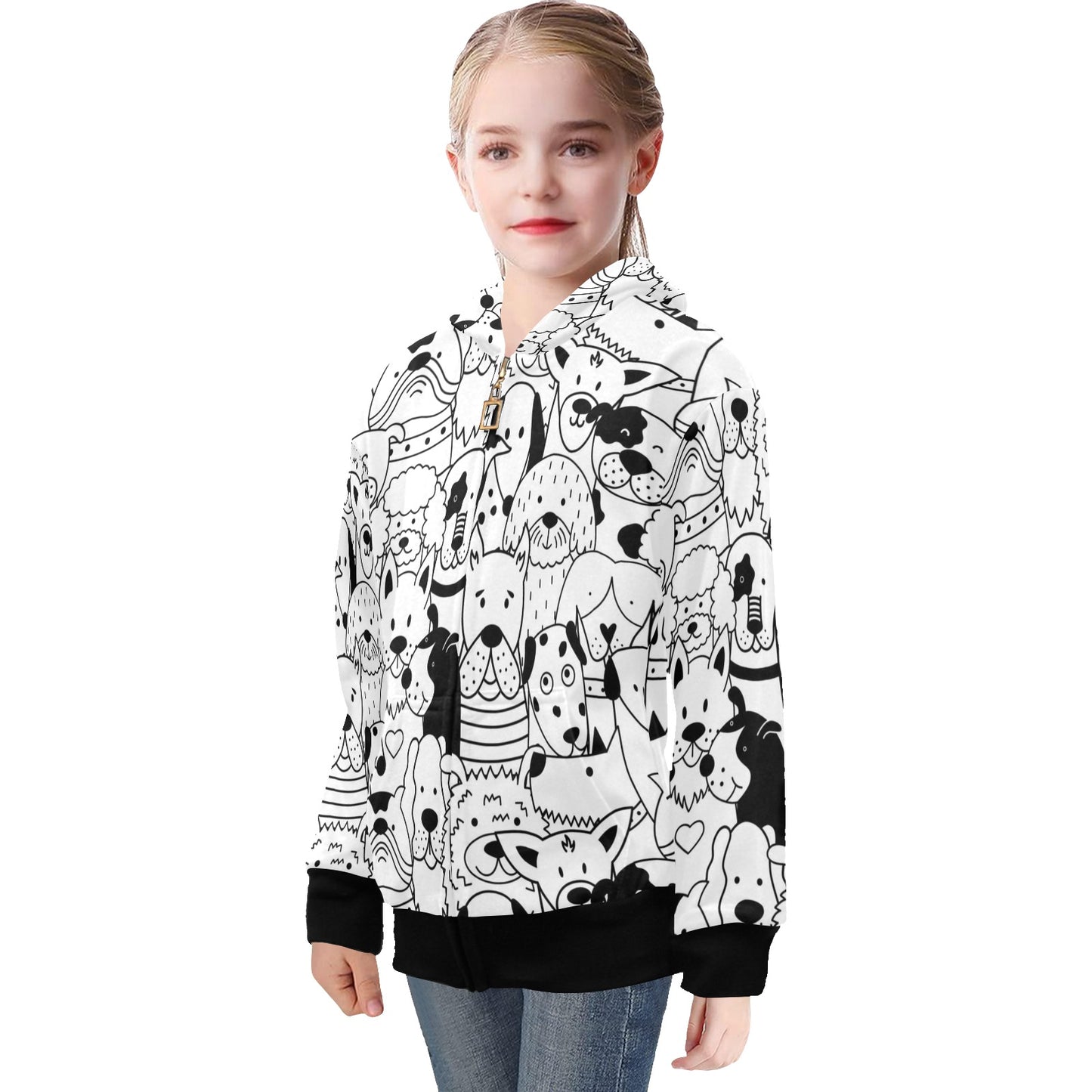 Black And White Dogs - Senior Girls Zip Up Hoodie