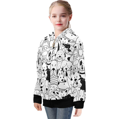 Black And White Dogs - Senior Girls Zip Up Hoodie