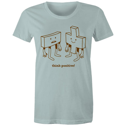Think Positive, Plus And Minus - Womens T-shirt Pale Blue Womens T-shirt Maths Motivation