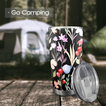 Floral Watercolour - 20oz Travel Mug with Clear Lid Clear Lid Travel Mug Plants Printed Offshore