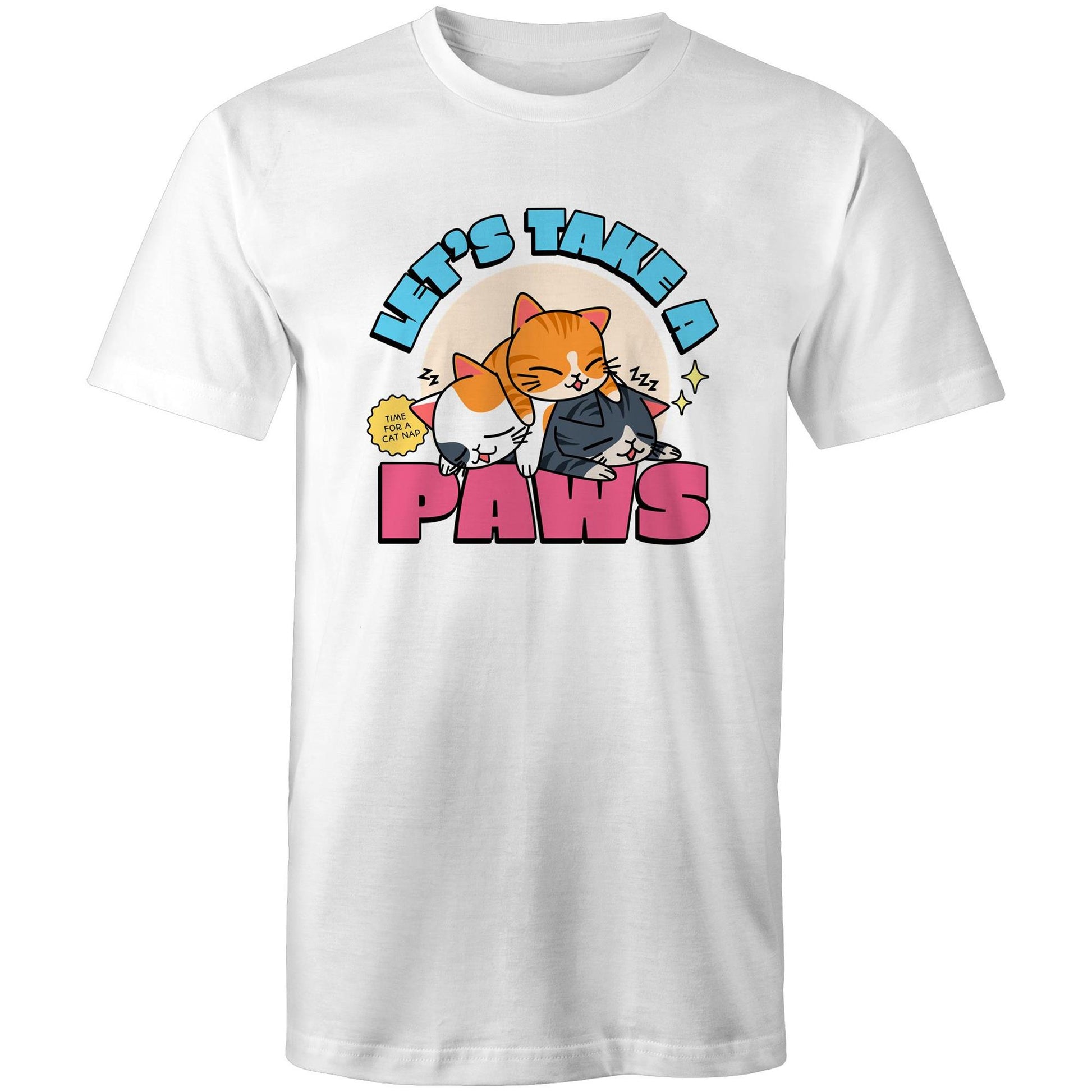 Let's Take A Paws, Time For A Cat Nap - Mens T-Shirt White Mens T-shirt animal