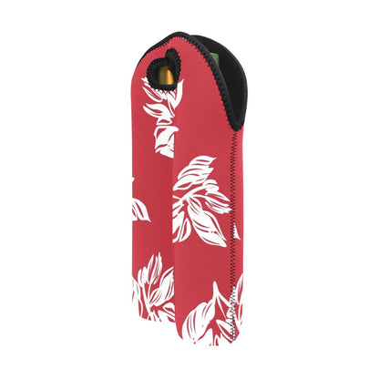 Red Retro Foliage, Hawaiian Flower - 2-Bottle Neoprene Wine Bag 2 Bottle Wine Bag Printed Offshore Summer Surf