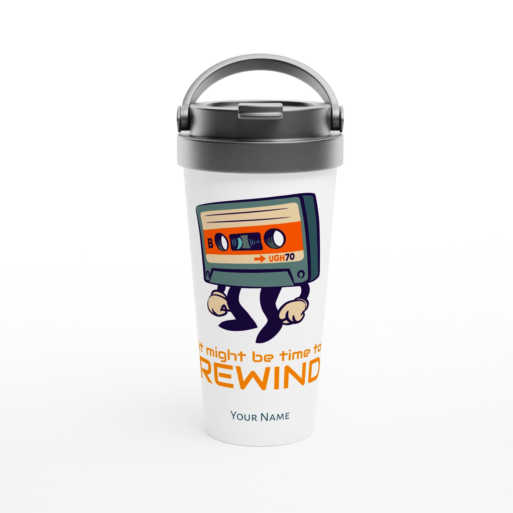 Personalised - It Might Be Time To Rewind - White 15oz Stainless Steel Travel Mug Default Title Personalised Travel Mug Music Retro