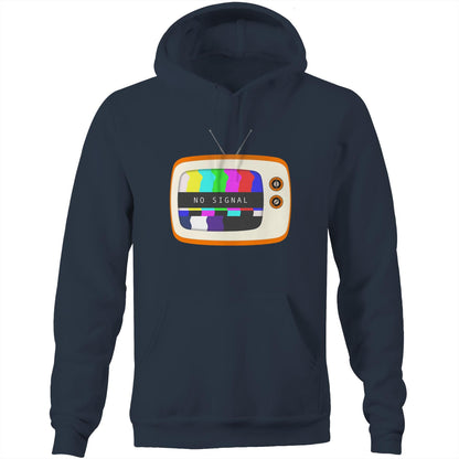 Retro Television, No Signal - Pocket Hoodie Sweatshirt Navy Hoodie Retro
