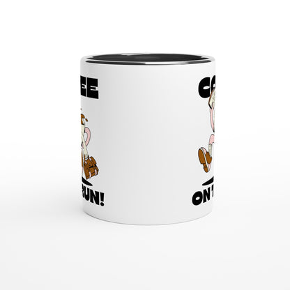 Coffee On The Run - White 11oz Ceramic Mug with Colour Inside Colour 11oz Mug coffee Globally Fulfilled retro