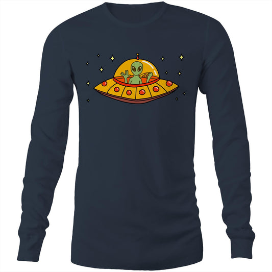 Alien Pizza - Long Sleeve T-Shirt Navy Unisex Long Sleeve T-shirt Sci Fi