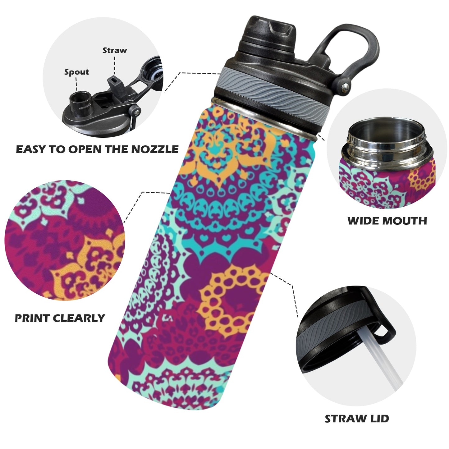 Boho - Insulated Water Bottle with Dual-Use Lid (18oz) Insulated Water Bottle with Dual-Use Lid (18oz) Printed Offshore