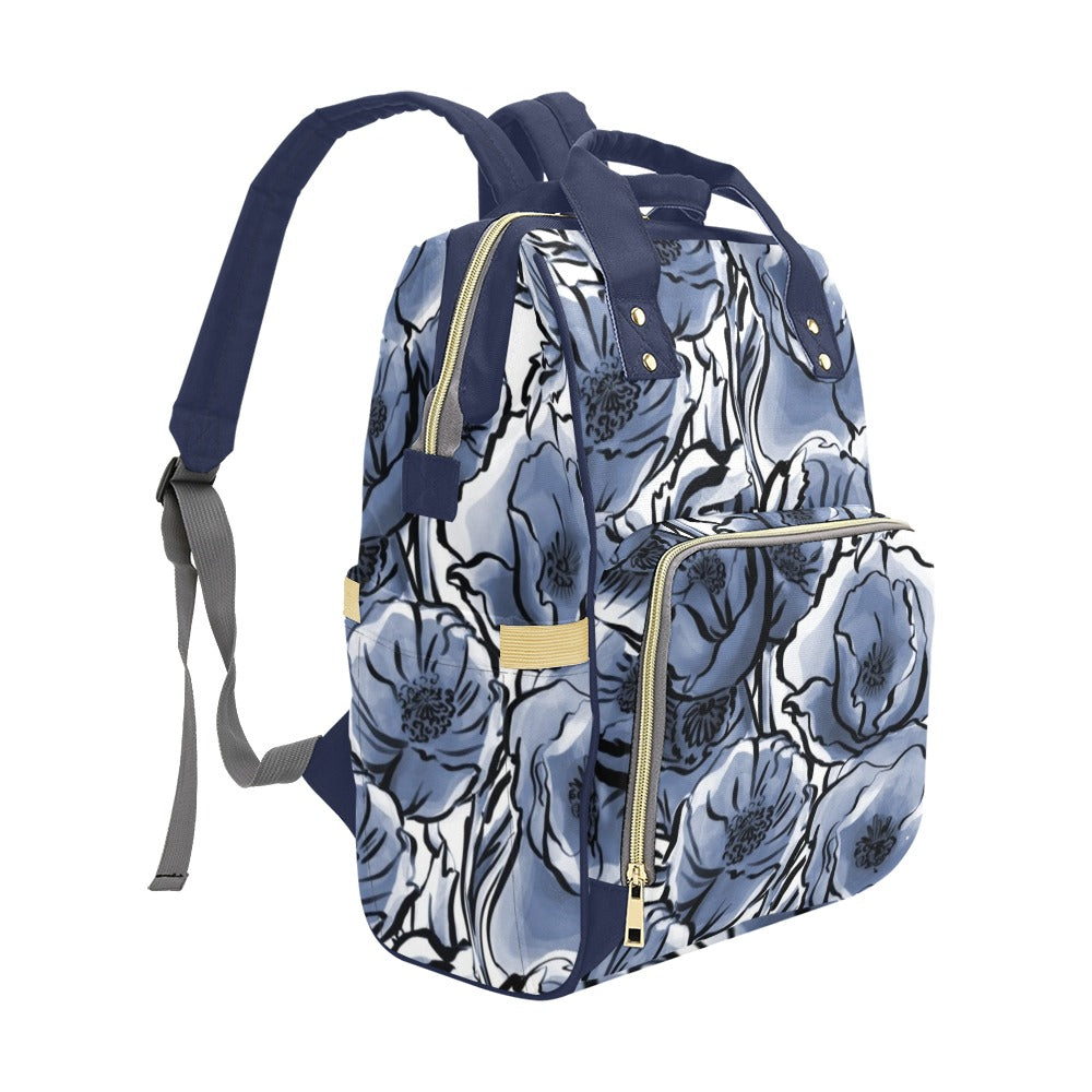 Blue And White Floral - Multifunction Backpack Multifunction Backpack Plants