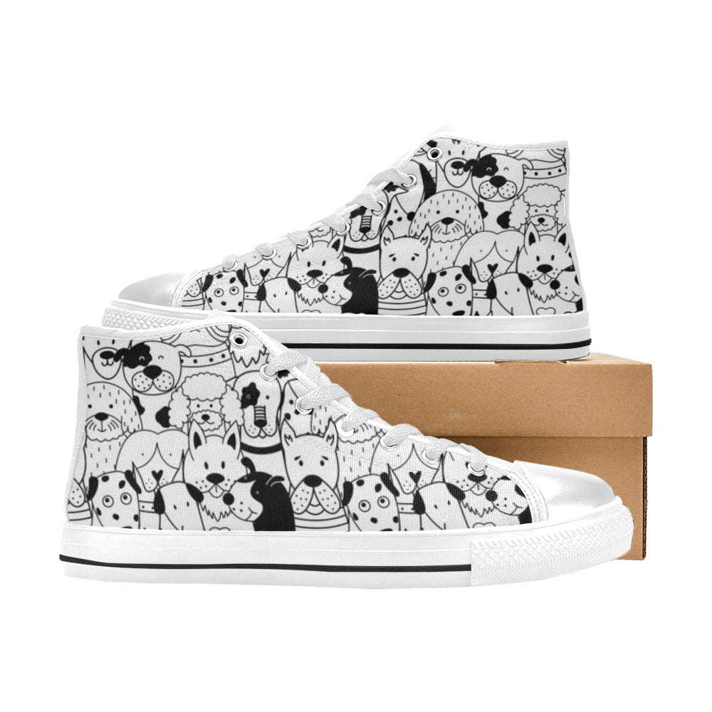 Black And White Dogs - Women's High Top Canvas Shoes