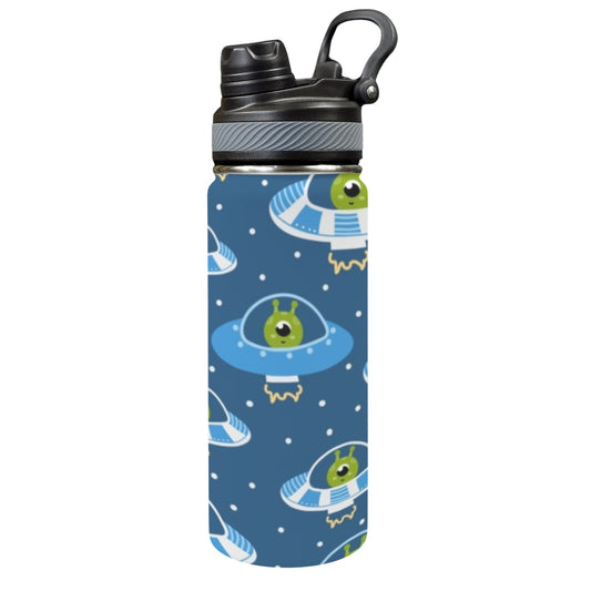 Cute Aliens in UFOs - Insulated Water Bottle with Dual-Use Lid (18oz)