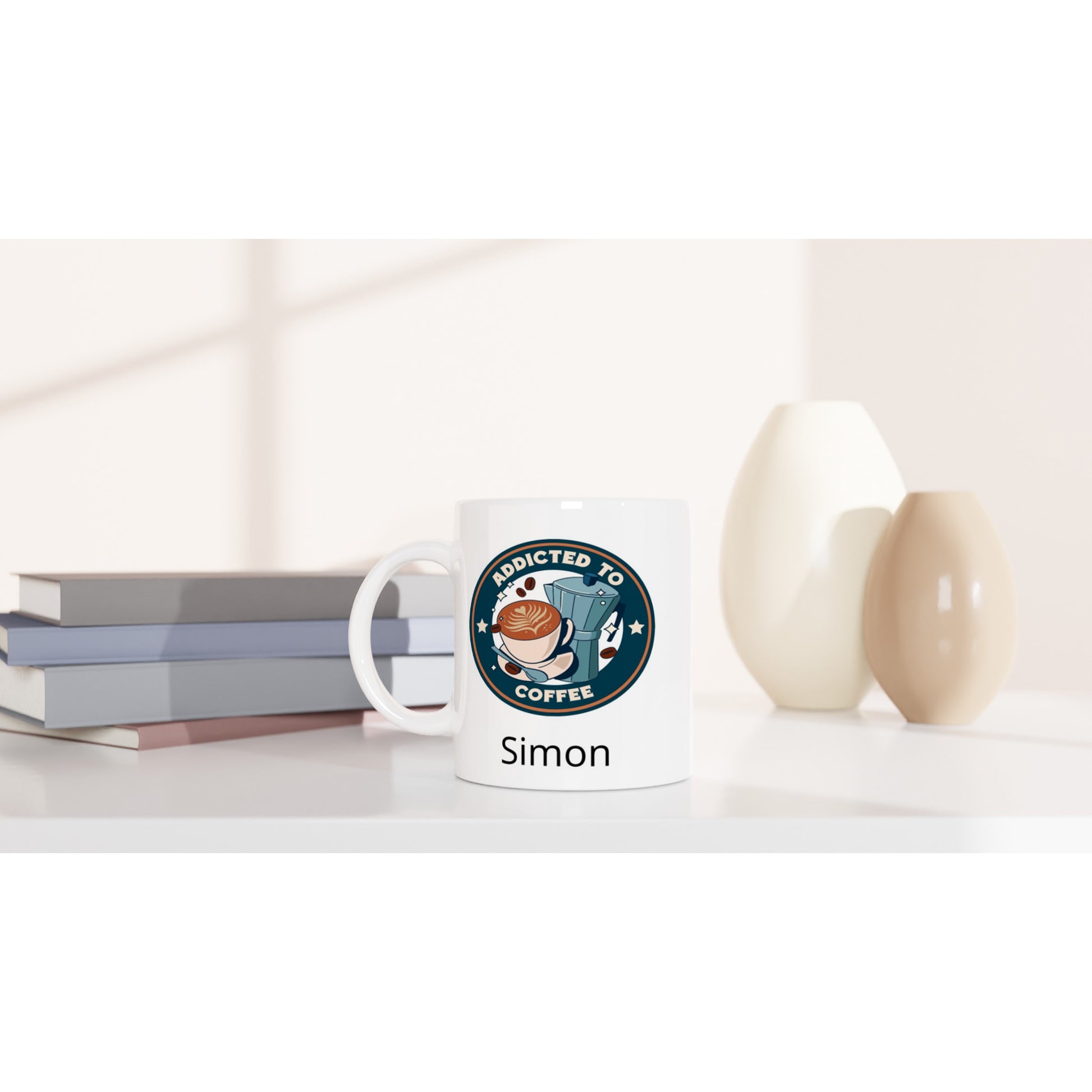 Personalise - Addicted To Coffee - White 11oz Ceramic Mug Personalised Mug Coffee customise Globally Fulfilled personalise