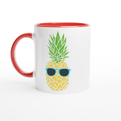 Pineapple With Sunglasses - White 11oz Ceramic Mug with Colour Inside Ceramic Red Colour 11oz Mug Food Funny Globally Fulfilled