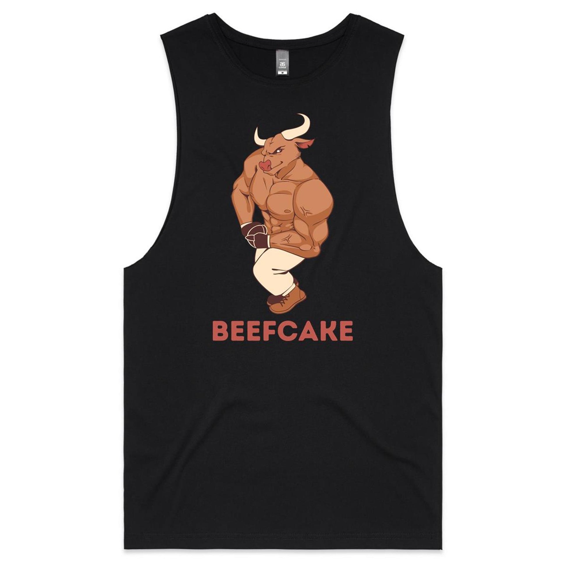 Beefcake, Bull, Gym - Mens Tank Top Tee Black Mens Tank Fitness