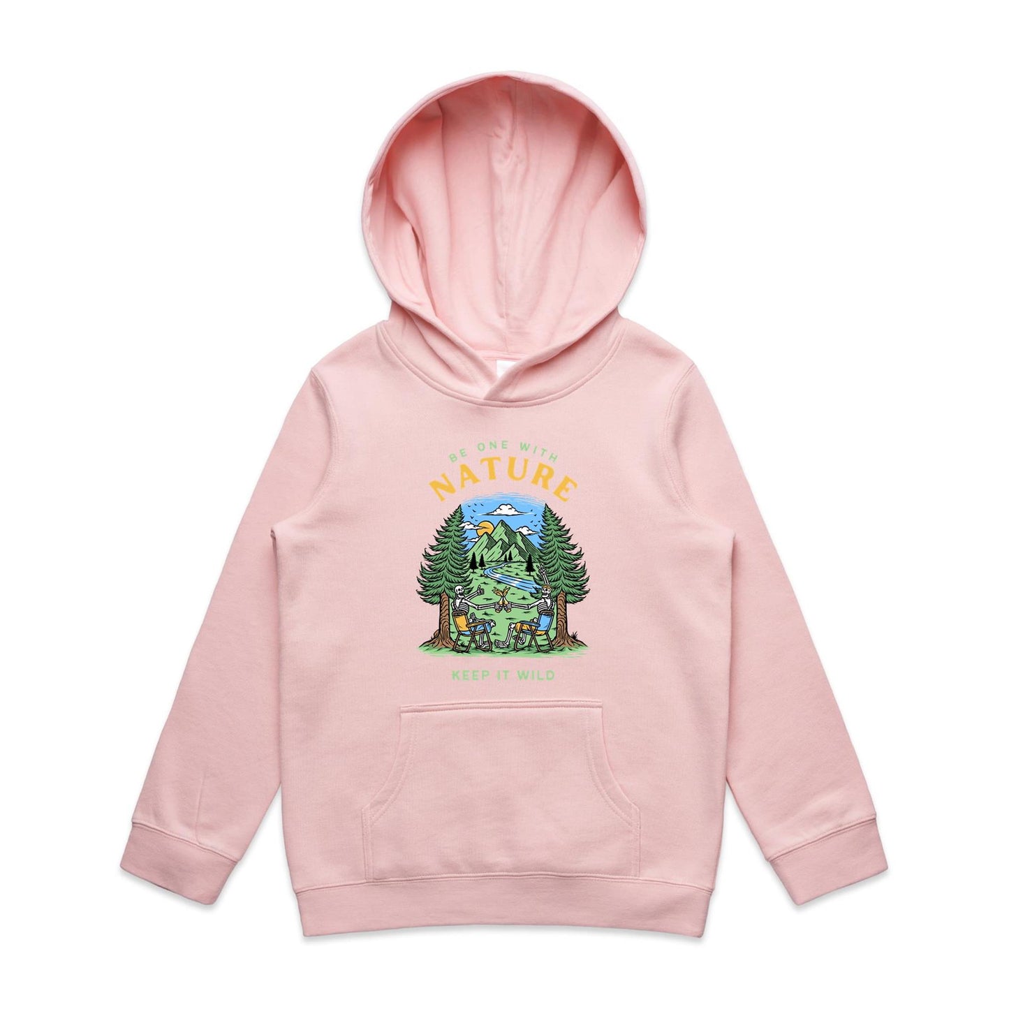 Be One With Nature, Skeleton - Youth Supply Hood Pink Kids Hoodie Environment Summer