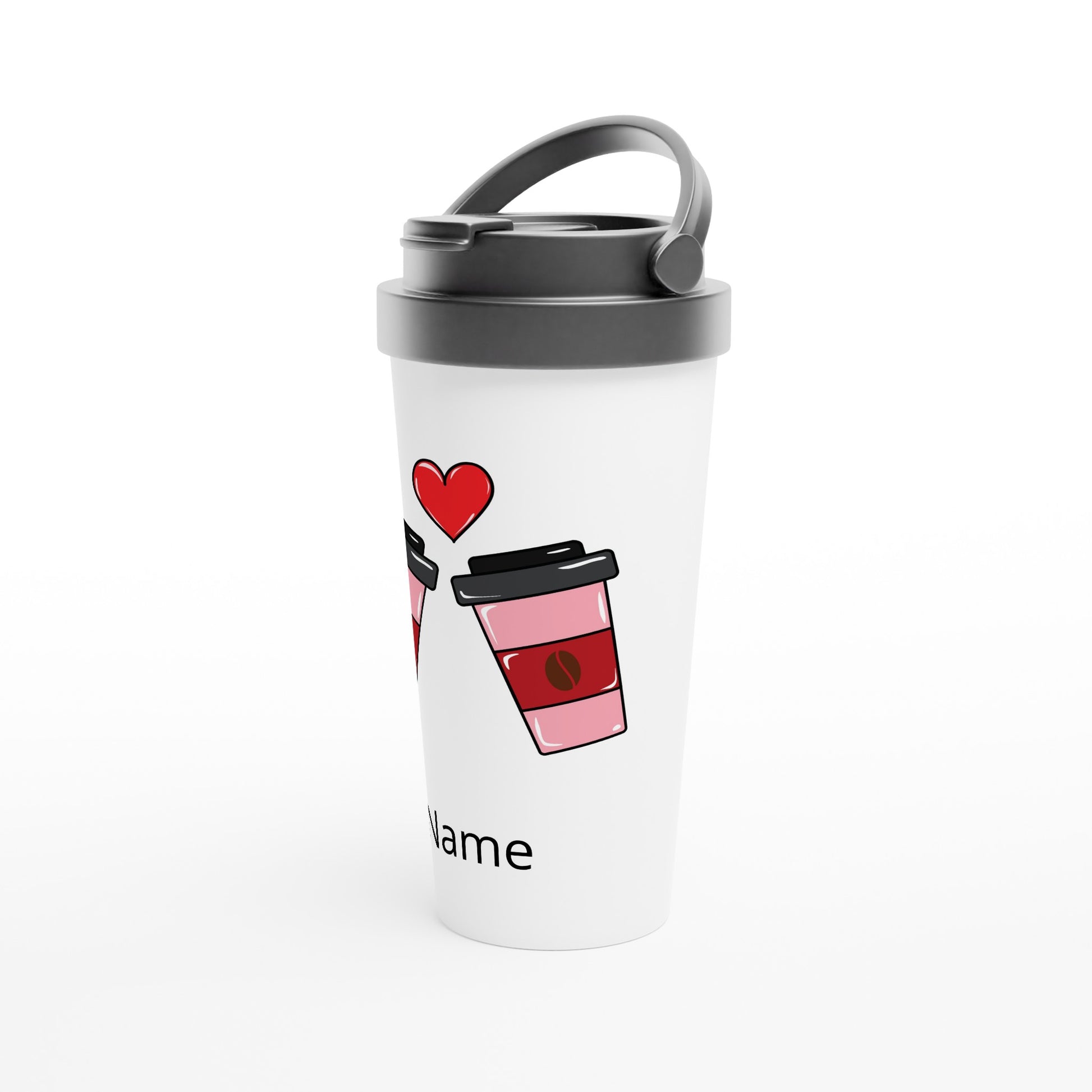 Personalised - Coffee Characters - White 15oz Stainless Steel Travel Mug Personalised Travel Mug customise Globally Fulfilled personalise