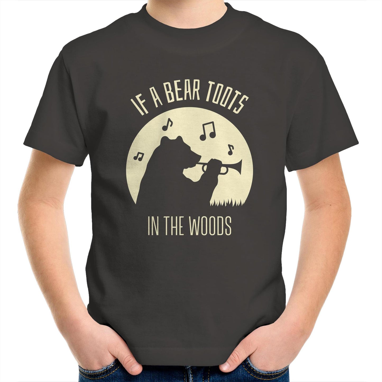 If A Bear Toots In The Woods, Trumpet Player - Kids Youth T-Shirt Charcoal Kids Youth T-shirt animal Music