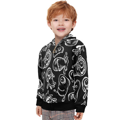 Monsters In Black And White - Junior Boys Zip Up Hoodie