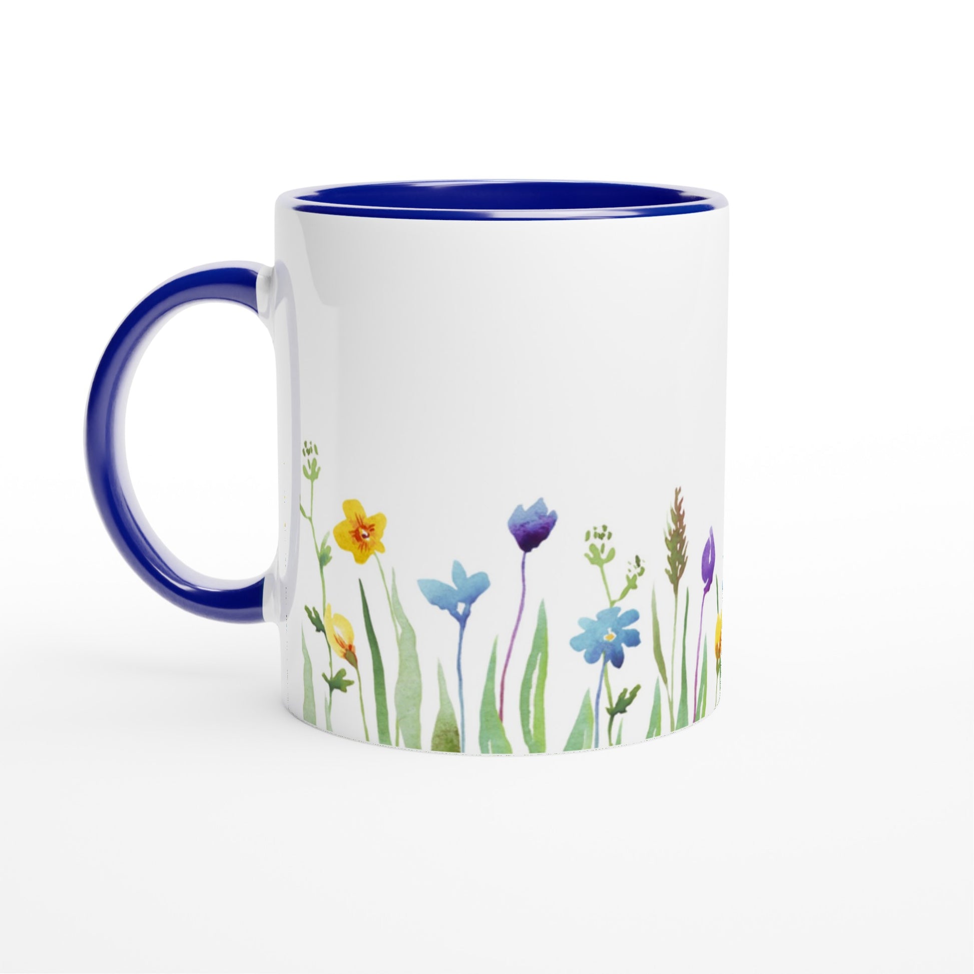 Spring Flowers - White 11oz Ceramic Mug with Colour Inside Ceramic Blue Colour 11oz Mug Plants