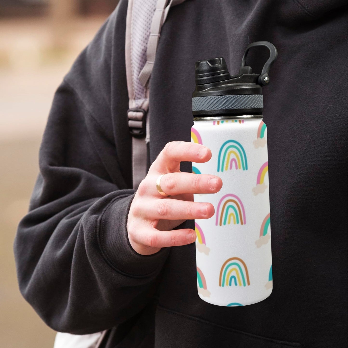 Cloud Rainbows - Insulated Water Bottle with Dual-Use Lid (18oz)