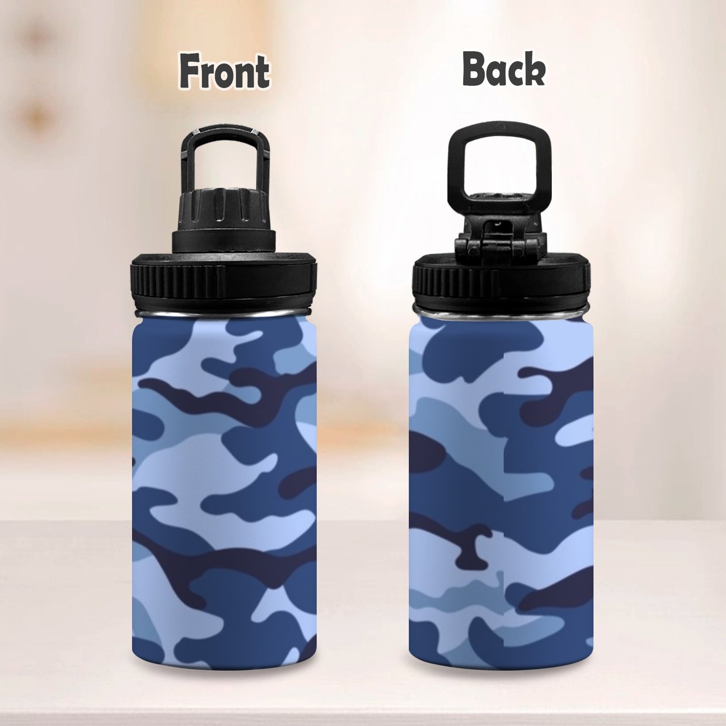 Blue Camouflage - Kids Water Bottle with Chug Lid (12 oz) Kids Water Bottle with Chug Lid Printed Offshore