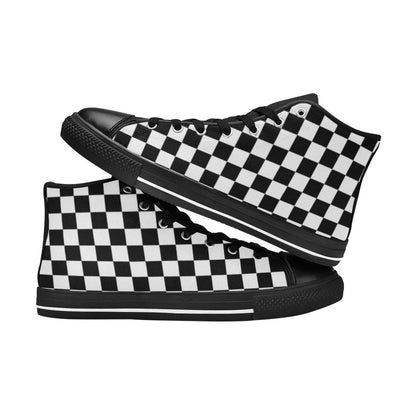 Black And White Checkered - Women's High Top Canvas Shoes