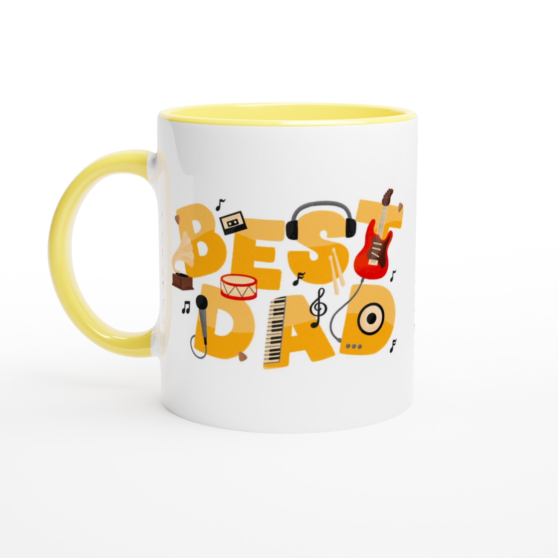Best Dad - White 11oz Ceramic Mug with Colour Inside Ceramic Yellow Colour 11oz Mug Dad