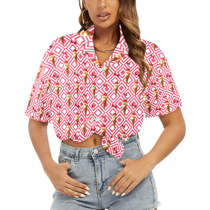 Cherry Ice-cream - Womens Hawaiian Shirt