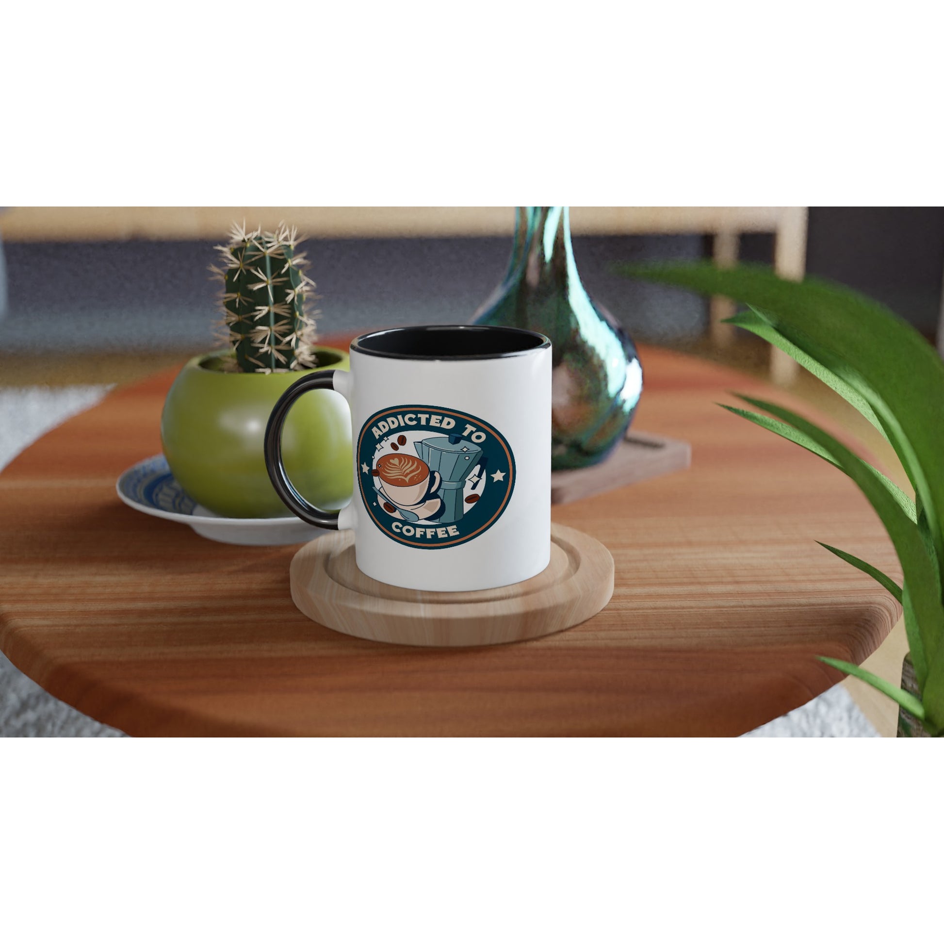 Addicted To Coffee - White 11oz Ceramic Mug with Colour Inside Colour 11oz Mug Coffee