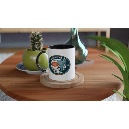Addicted To Coffee - White 11oz Ceramic Mug with Colour Inside Colour 11oz Mug Coffee