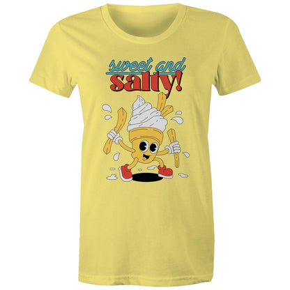 Sweet And Salty, Ice Cream And Fries - Womens T-shirt Yellow Womens T-shirt Food Printed In Australia