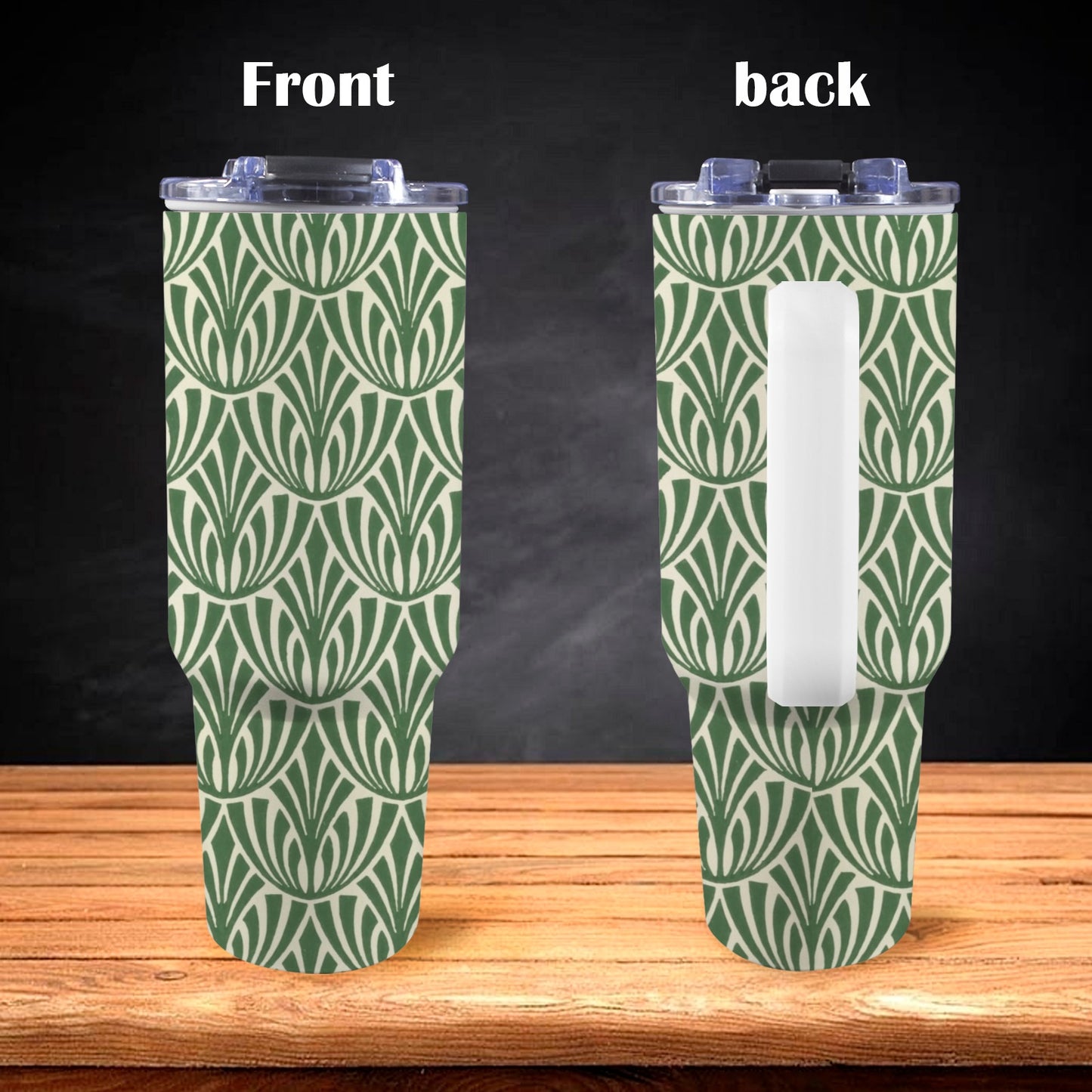 Green Pattern - 40oz Tumbler with White Handle