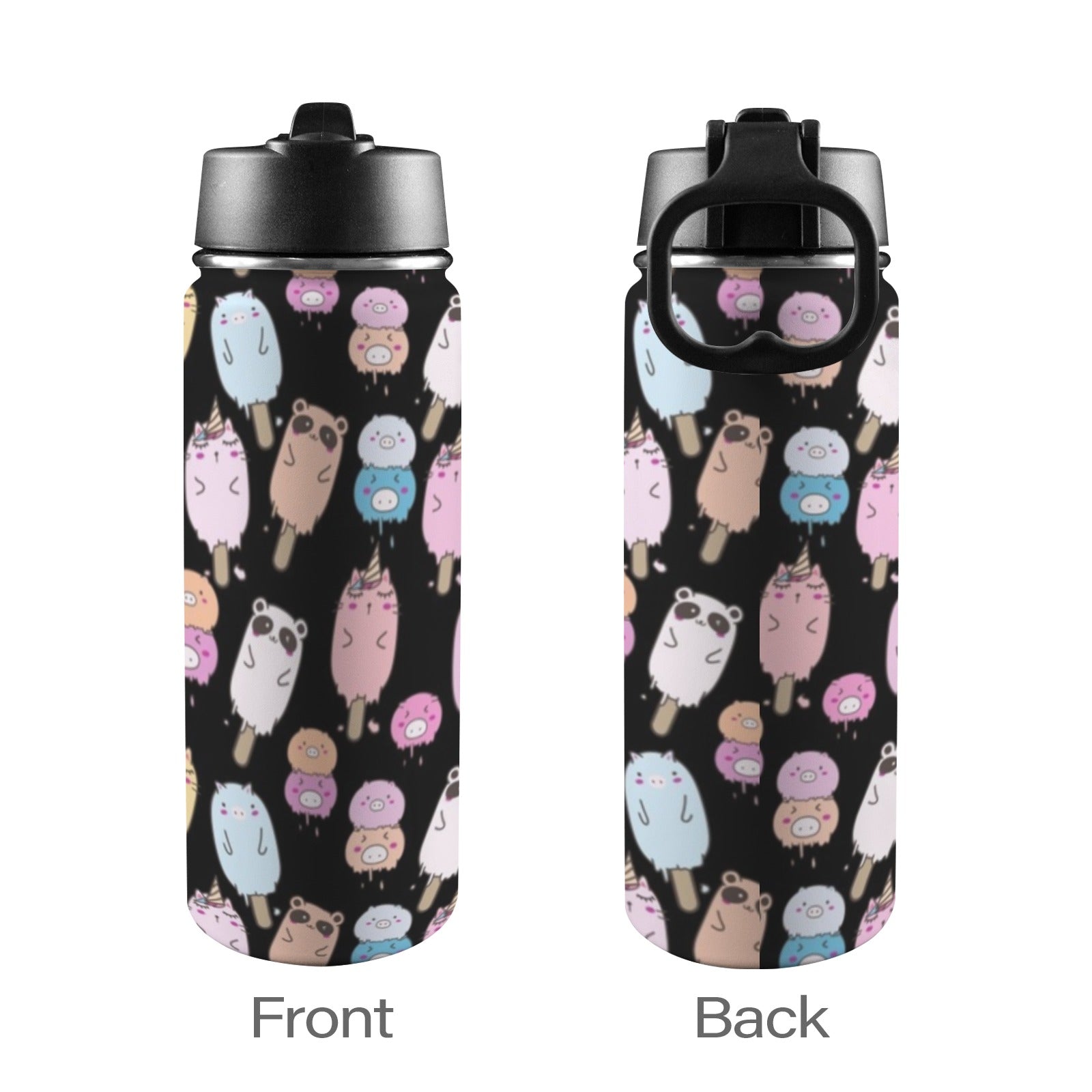 Cute Animal Ice Blocks - Insulated Water Bottle with Straw Lid (18oz) Insulated Water Bottle with Swing Handle Printed Offshore