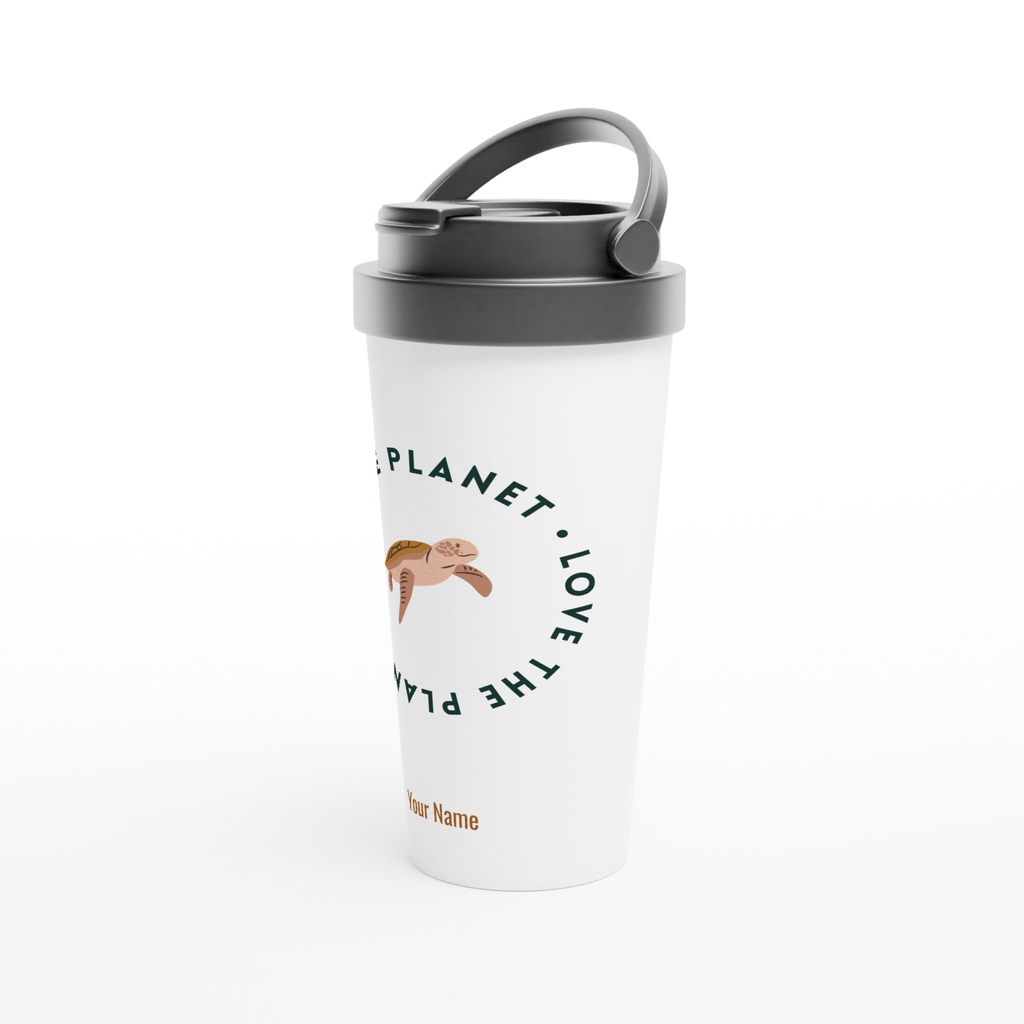 Personalised - Love The Planet - White 15oz Stainless Steel Travel Mug Personalised Travel Mug